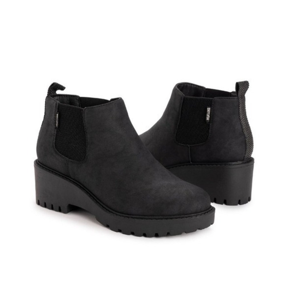 MUK LUKS Finley Francis Black Chelsea Wedge Boots Womens 7.5 Ankle Lug Sole